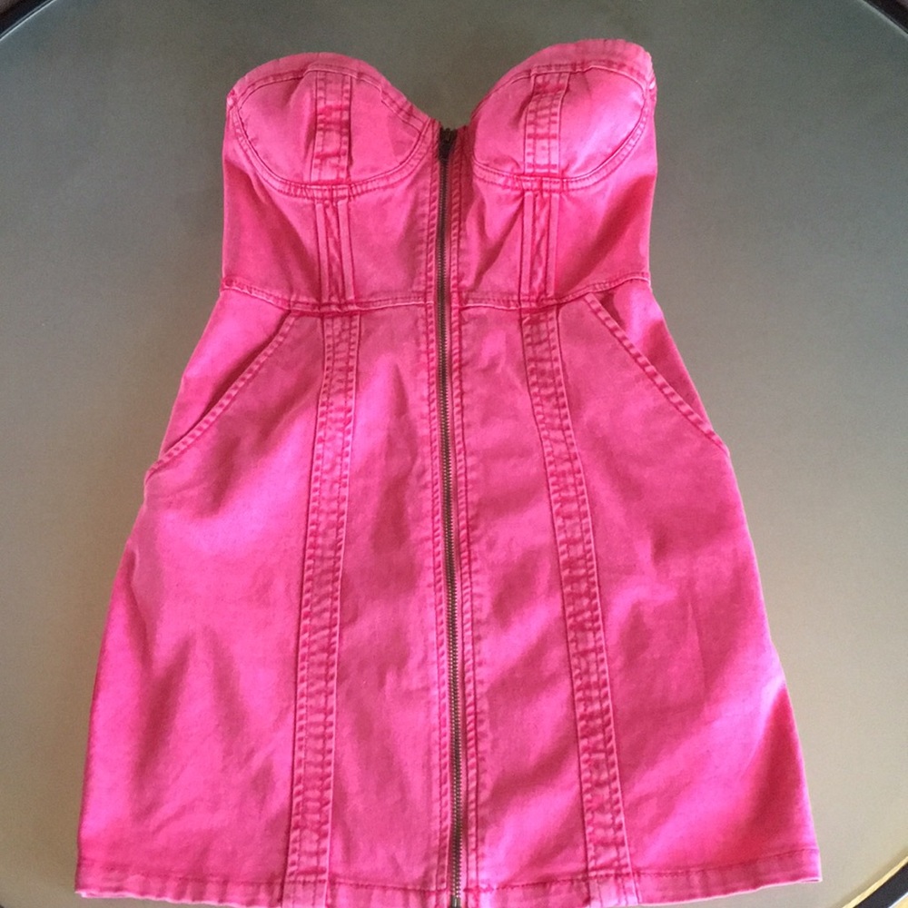 H&M Pink Strapless Denim Dress